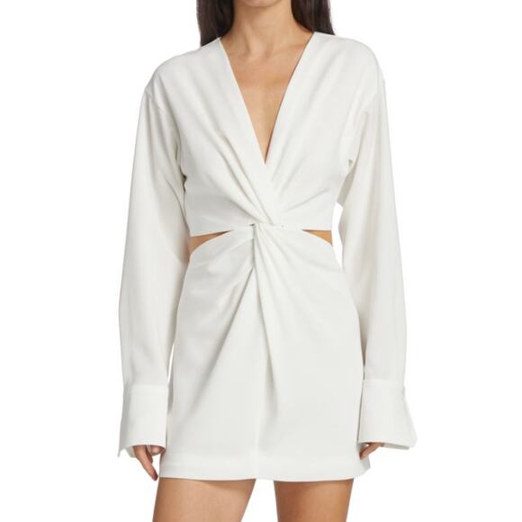 A.L.C. Zoey White Cut Out Twist Front V-Neck Long Sleeve Mini Dress Size 6 NWT - Picture 1 of 5